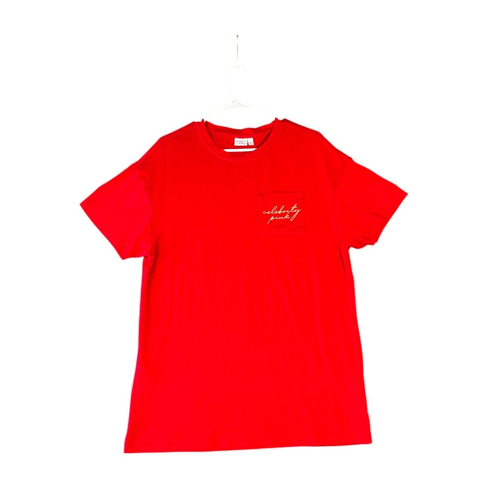 Celebrity Pink Red Graphic T Shirt Holly Jolly Babe Pocket Tee Womens XXS